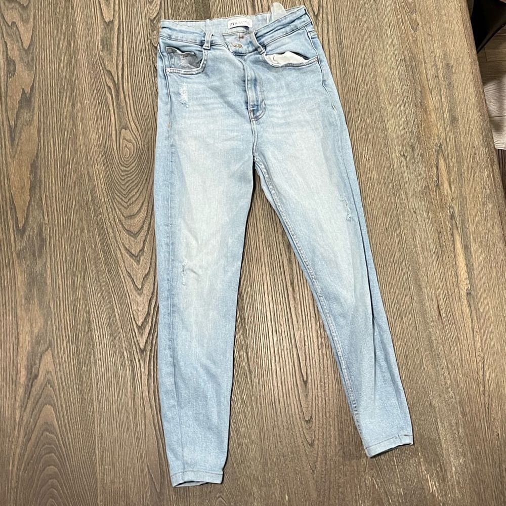 Zara Womens 6 High Rise Skinny Jeans Ankle Length Light Stone Wash Denim